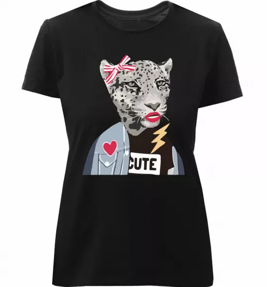 Жіноча преміум футболка Леопард мама Чорний фото