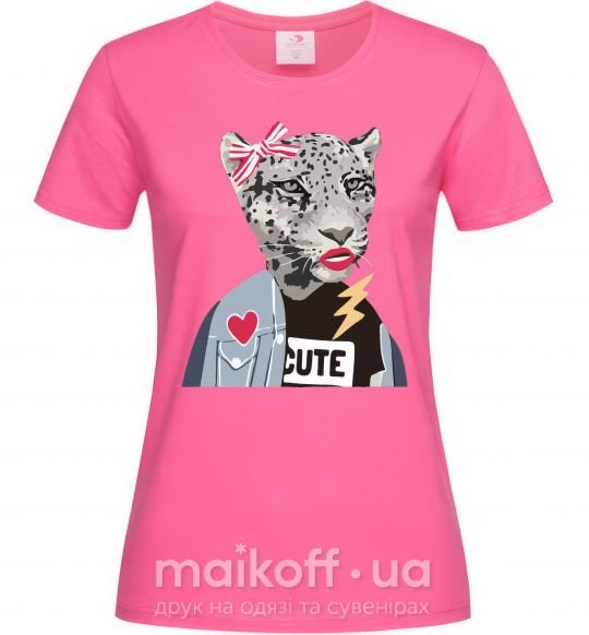 Женская футболка Леопард мама Ярко-розовый фото