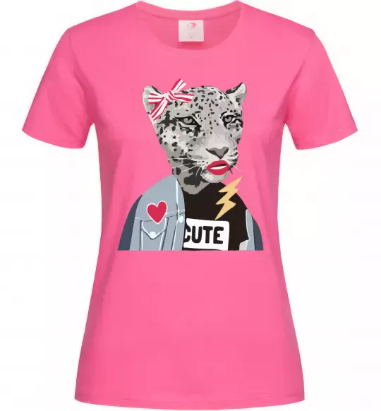 Женская футболка Леопард мама Ярко-розовый фото