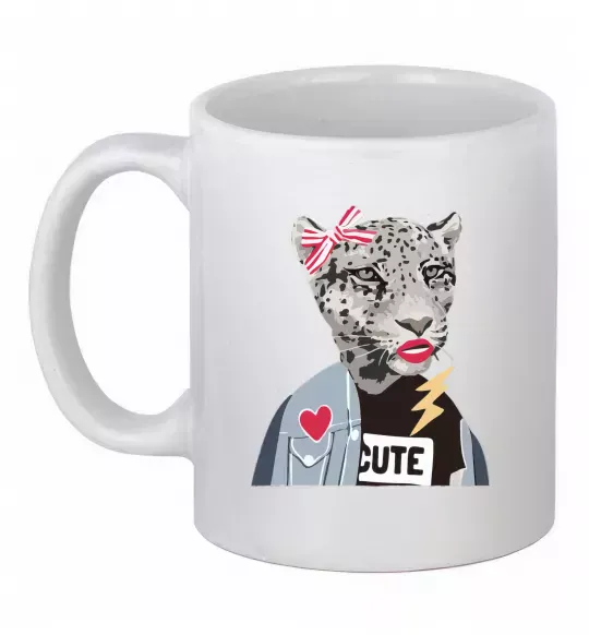 Чашка керамическая Леопард мама Белый фото