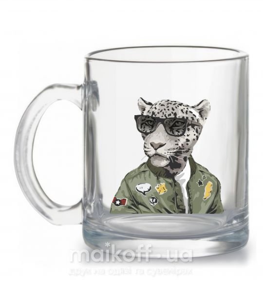 Чашка стеклянная Леопард папа Прозрачный фото