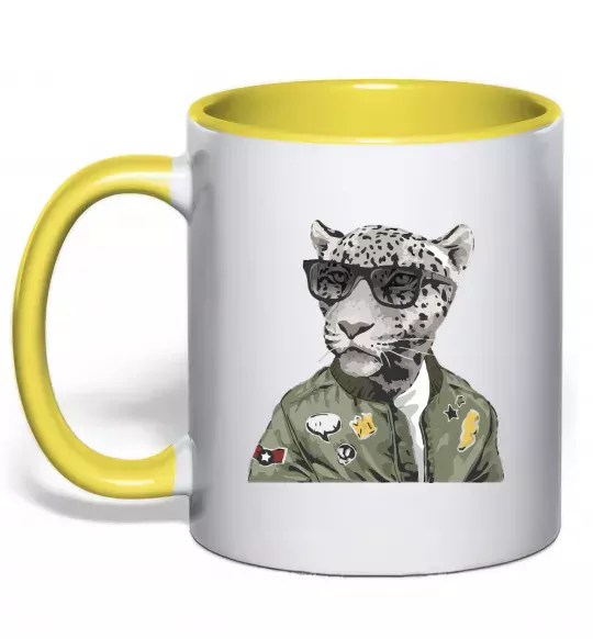 Чашка с цветной ручкой Леопард папа Солнечно желтый фото
