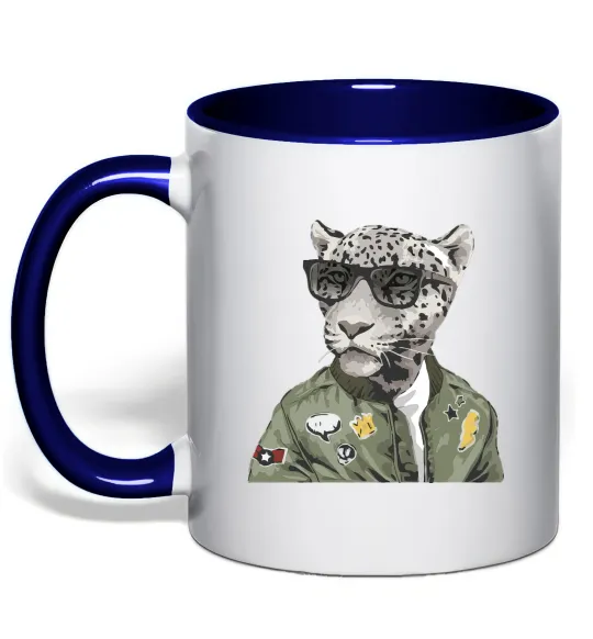 Чашка с цветной ручкой Леопард папа Глубокий темно-синий фото