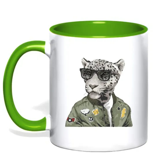 Чашка с цветной ручкой Леопард папа Лаймовый фото
