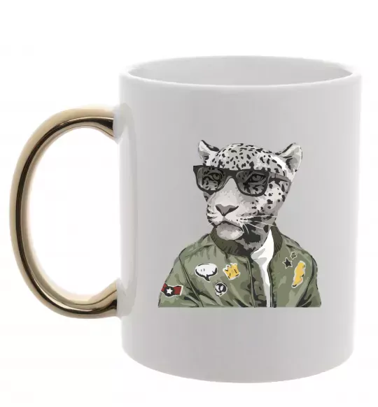 Чашка с цветной ручкой Леопард папа Золото фото