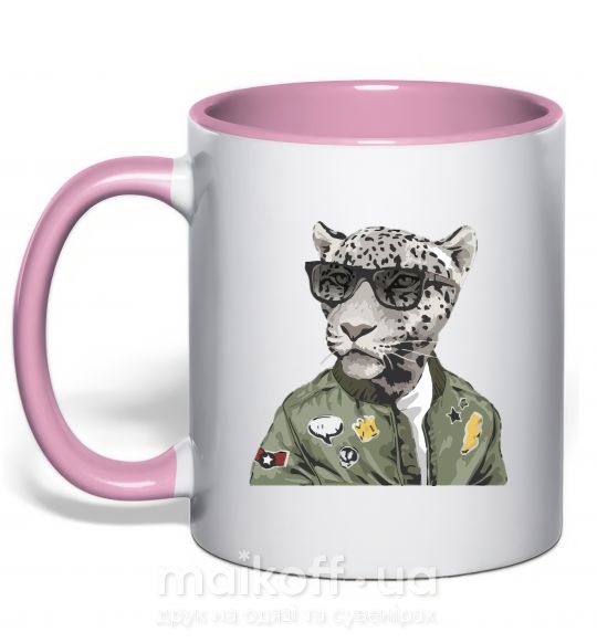 Чашка с цветной ручкой Леопард папа Нежно розовый фото