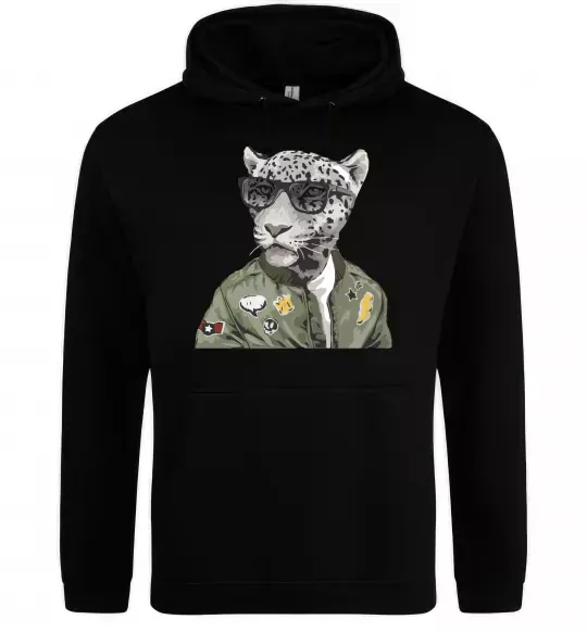 Мужская толстовка (худи) Леопард папа Черный фото