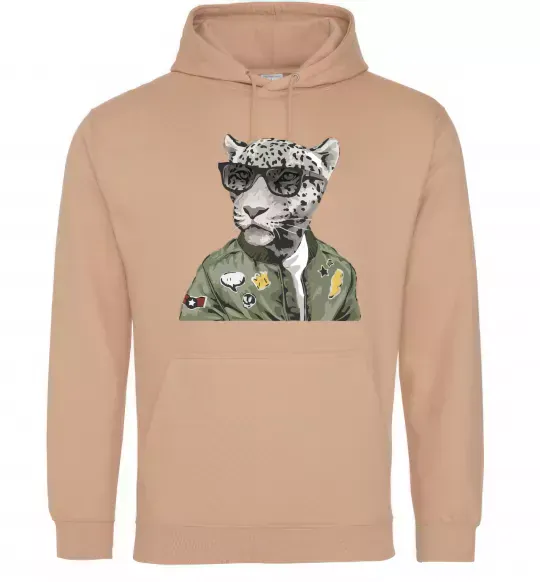 Мужская толстовка (худи) Леопард папа Песочный фото