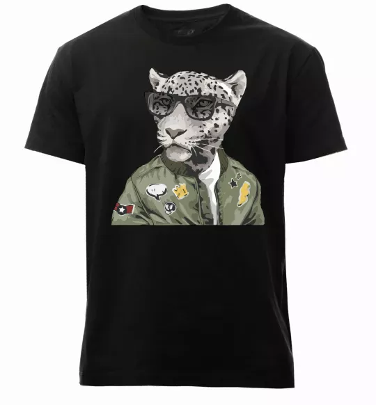 Мужская премиум футболка Леопард папа Черный фото