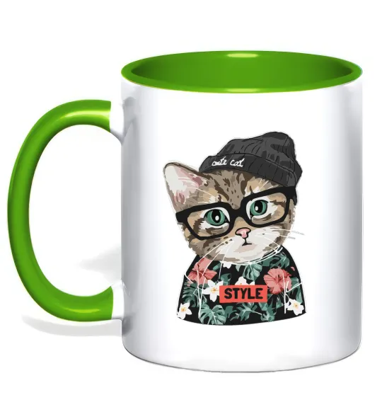 Чашка з кольоровою ручкою Леопард ребенок Лаймовий фото