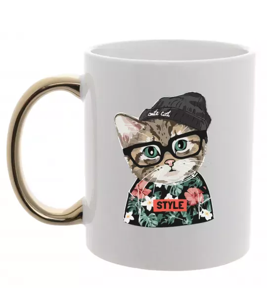 Чашка з кольоровою ручкою Леопард ребенок Золото фото