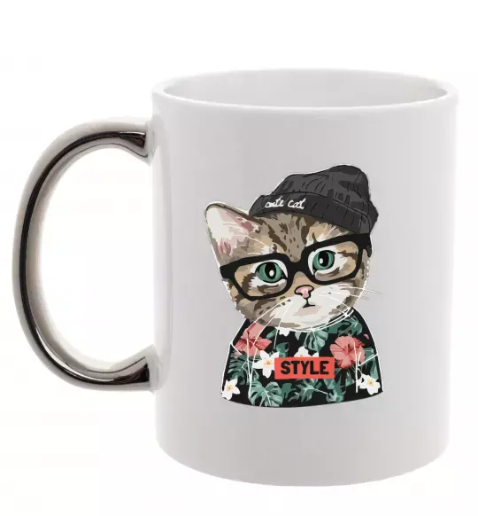 Чашка з кольоровою ручкою Леопард ребенок Срібло фото