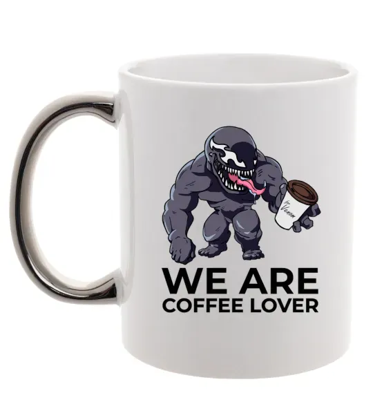 Чашка с цветной ручкой Веном we are coffee lover Серебро фото