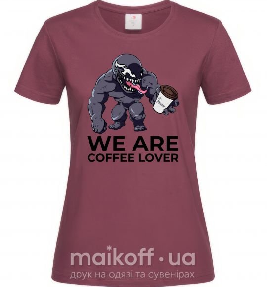 Жіноча футболка Веном we are coffee lover Бордовий фото