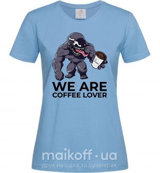 Жіноча футболка Веном we are coffee lover Блакитний фото