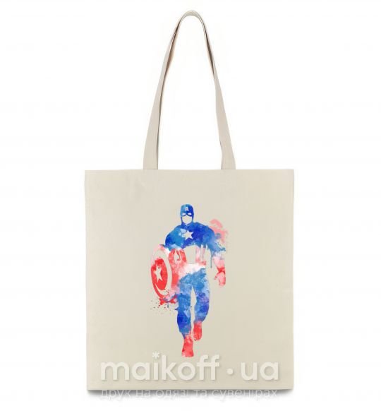 Еко-сумка Капитан Америка краска кляксы Бежевий фото