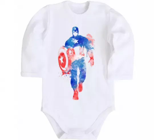 Дитячий бодік Капітан Америка фарба Білий фото