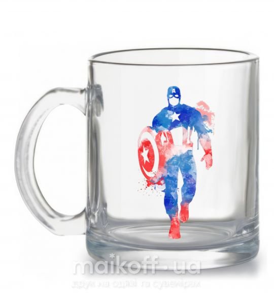 Чашка скляна Капитан Америка краска кляксы Прозорий фото