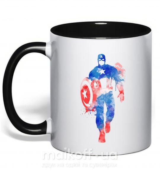 Чашка з кольоровою ручкою Капитан Америка краска кляксы Чорний фото