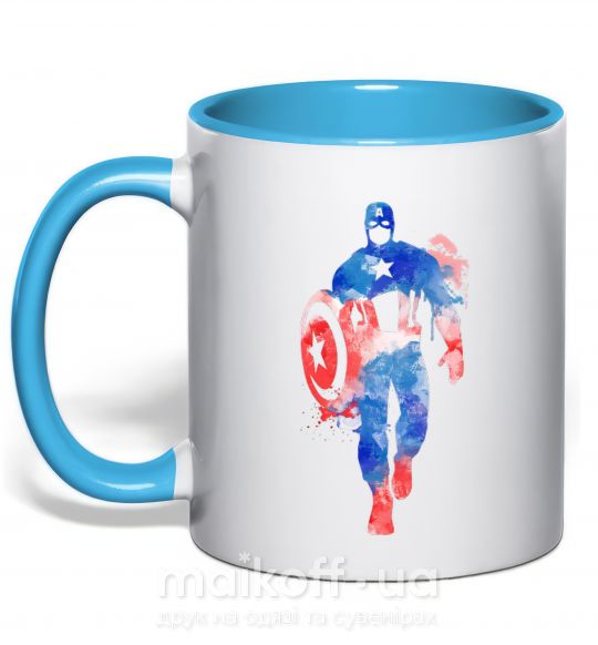 Чашка с цветной ручкой Капитан Америка краска кляксы Голубой фото