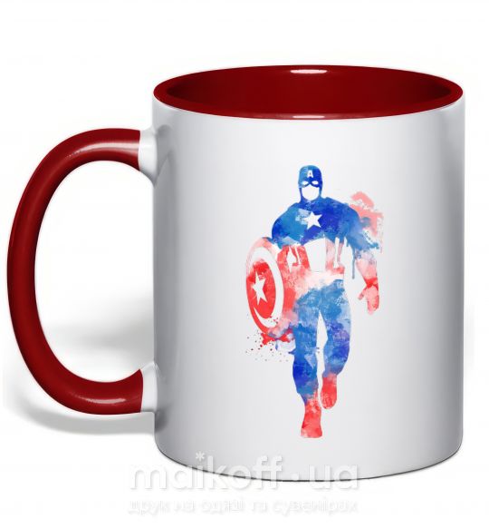 Чашка с цветной ручкой Капитан Америка краска кляксы Красный фото