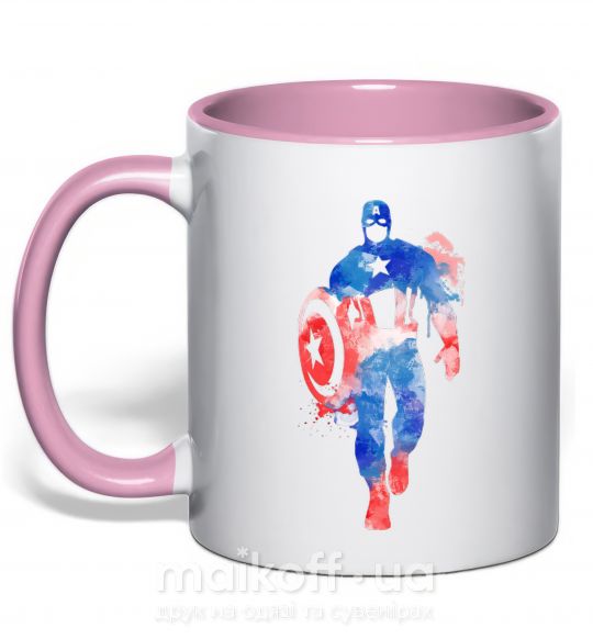 Чашка з кольоровою ручкою Капитан Америка краска кляксы Ніжно рожевий фото