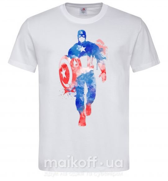 Мужская футболка Капитан Америка краска кляксы Белый фото