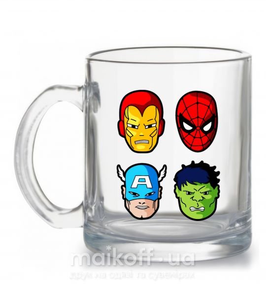 Чашка стеклянная Марвел герои Прозрачный фото