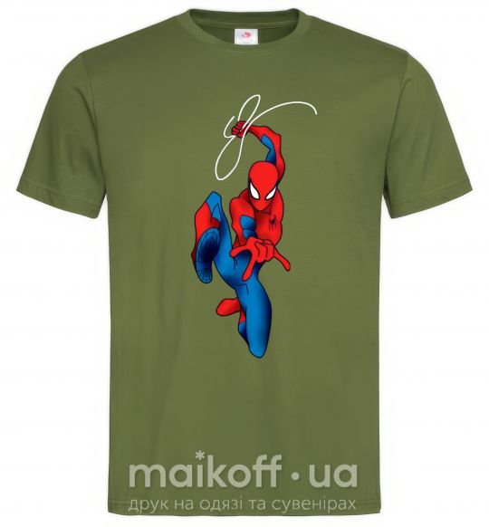 Мужская футболка Человек паук с паутиной Оливковый фото