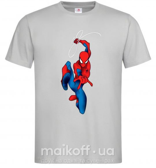 Мужская футболка Человек паук с паутиной Серый фото