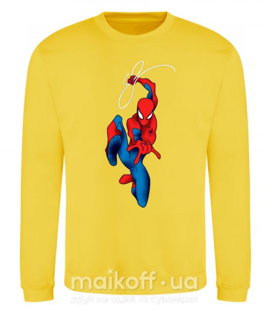 Свитшот Человек паук с паутиной Солнечно желтый фото