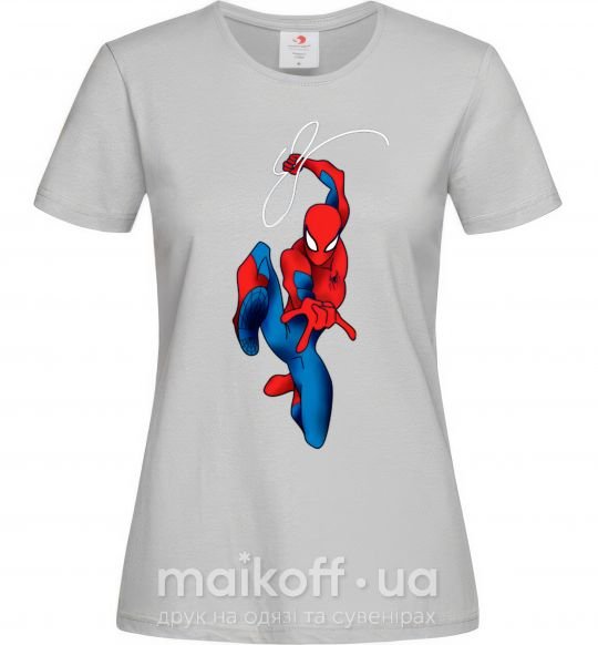 Женская футболка Человек паук с паутиной Серый фото