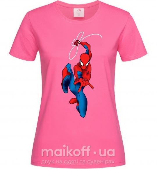 Женская футболка Человек паук с паутиной Ярко-розовый фото