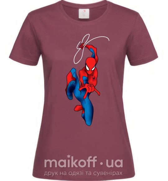 Жіноча футболка Человек паук с паутиной Бордовий фото