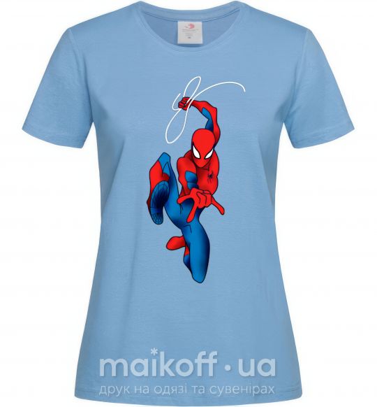 Женская футболка Человек паук с паутиной Голубой фото