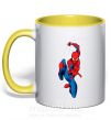 Чашка з кольоровою ручкою Человек паук с паутиной Сонячно жовтий фото