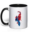 Чашка с цветной ручкой Человек паук с паутиной Черный фото