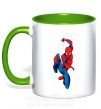 Чашка з кольоровою ручкою Человек паук с паутиной Зелений фото