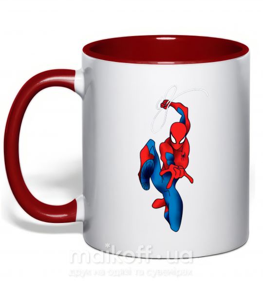 Чашка з кольоровою ручкою Человек паук с паутиной Червоний фото