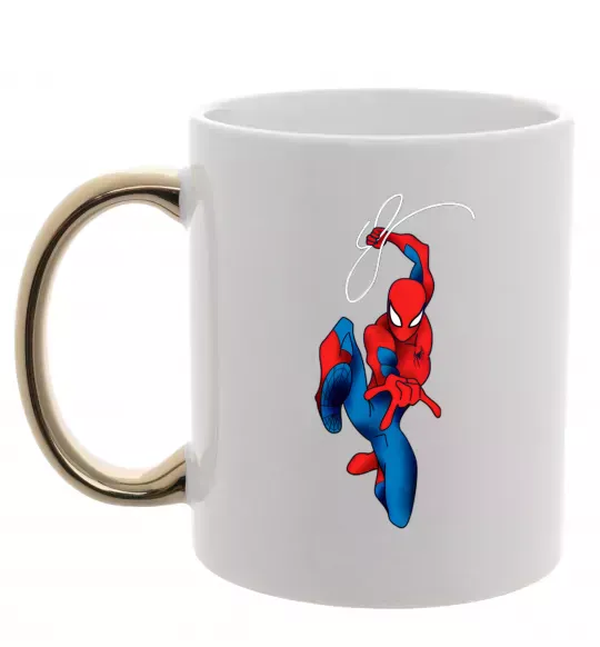 Чашка з кольоровою ручкою Людина павук з павутиною Золото фото