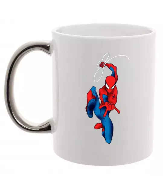 Чашка з кольоровою ручкою Людина павук з павутиною Срібло фото