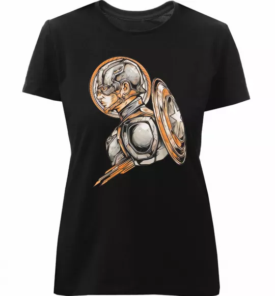 Жіноча преміум футболка Капітан Америка Щит Марвел Чорний фото