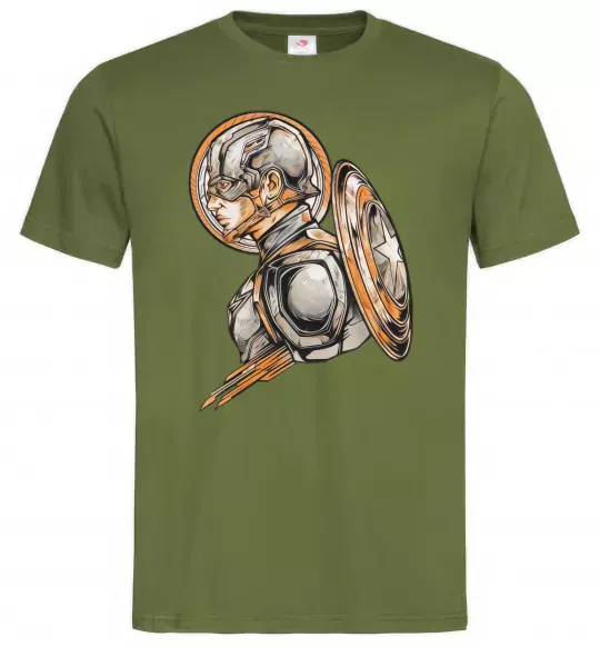 Мужская футболка Капітан Америка Щит Марвел Оливковый фото
