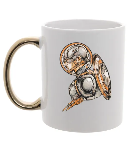 Чашка с цветной ручкой Капітан Америка Щит Марвел Золото фото