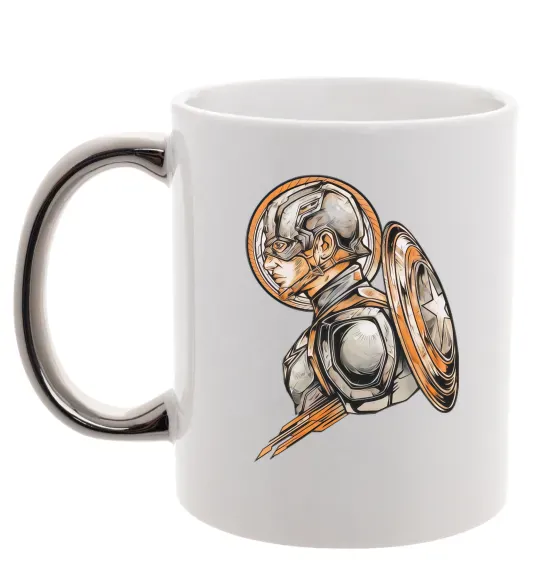 Чашка с цветной ручкой Капітан Америка Щит Марвел Серебро фото