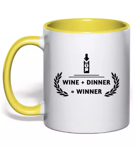 Чашка с цветной ручкой wine dinner winner Солнечно желтый фото