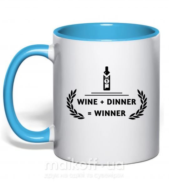 Чашка с цветной ручкой wine dinner winner Голубой фото