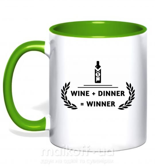Чашка з кольоровою ручкою wine dinner winner Зелений фото