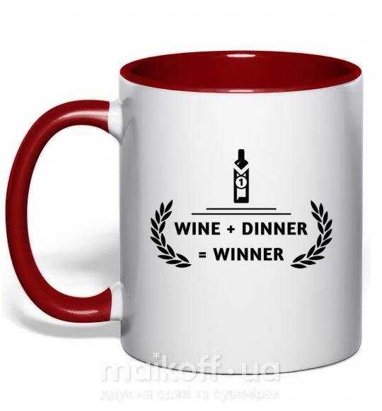 Чашка с цветной ручкой wine dinner winner Красный фото