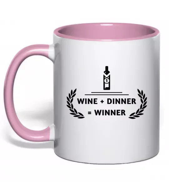 Чашка с цветной ручкой wine dinner winner Нежно розовый фото